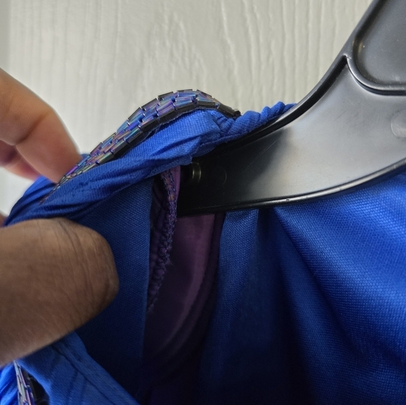 VTG 80s Michael Marcella Beaded Crinckle  Dress 4 Women Blue Y2k USA Layered - Picture 12 of 16